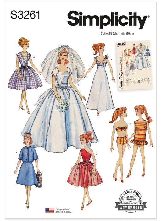 Simplicity Sewing Pattern 3261 Vintage 11 1/2" Doll Clothes from Jaycotts Sewing Supplies