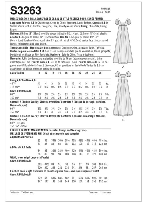 Simplicity Sewing Pattern 3263 Misses' Regency Ball Gowns from Jaycotts Sewing Supplies
