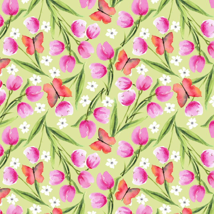 Spring Watercolours Organic Cotton Fabric, Twist Tulips from Jaycotts Sewing Supplies