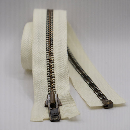 YKK Open End Zip - Heavy Duty, Antique Brass |  502 Cream from Jaycotts Sewing Supplies