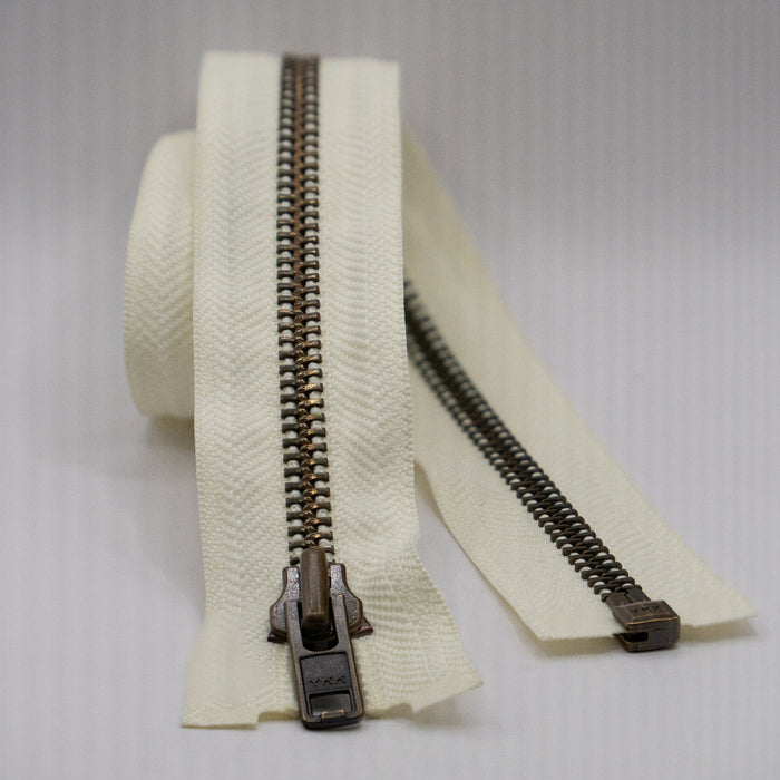 YKK Open End Zip - Heavy Duty, Antique Brass |  502 Cream from Jaycotts Sewing Supplies