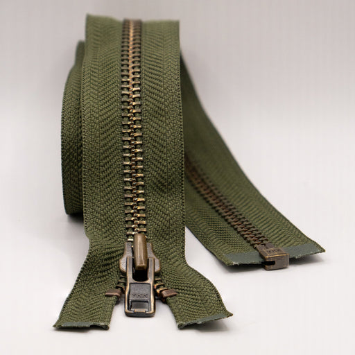 YKK Open End Zip - Heavy Duty, Antique Brass |  566 Khaki from Jaycotts Sewing Supplies