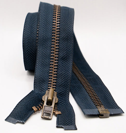 YKK Open End Zip - Heavy Duty, Antique Brass |  560 Navy from Jaycotts Sewing Supplies
