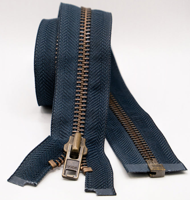 YKK Open End Zip - Heavy Duty, Antique Brass |  560 Navy from Jaycotts Sewing Supplies