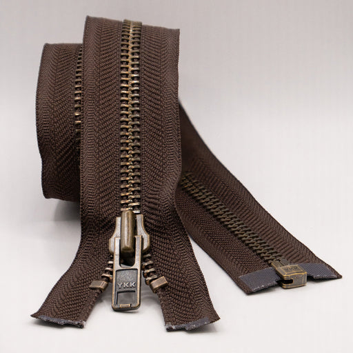YKK Open End Zip - Heavy Duty, Antique Brass |  570 Brown from Jaycotts Sewing Supplies