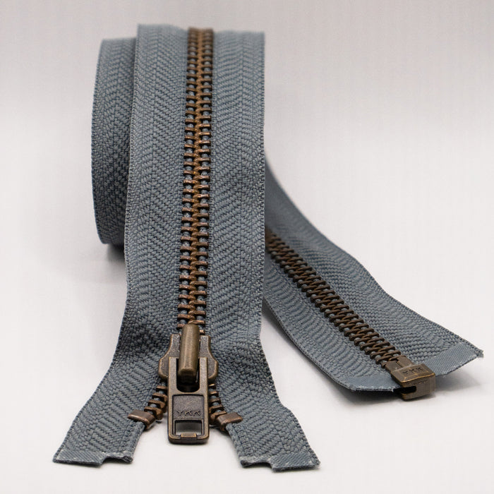 YKK Open End Zip - Heavy Duty, Antique Brass |  578 Mid Grey from Jaycotts Sewing Supplies