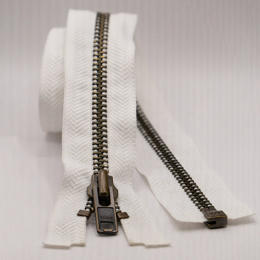 YKK Open End Zip - Heavy Duty, Antique Brass | 501 White from Jaycotts Sewing Supplies