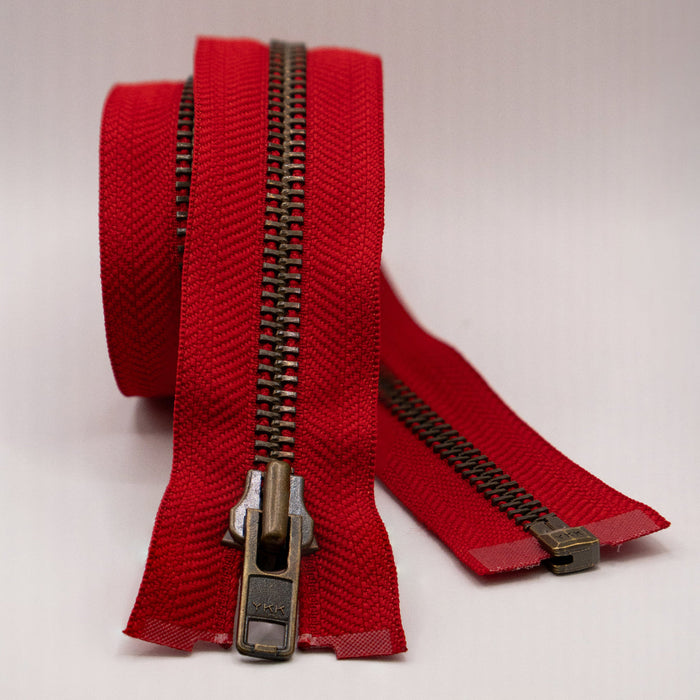 YKK Open End Zip - Heavy Duty, Antique Brass |  519 Red from Jaycotts Sewing Supplies