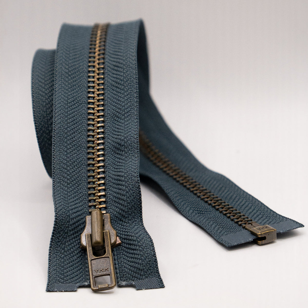 YKK Open End Zip - Heavy Duty, Antique Brass | Dark Grey