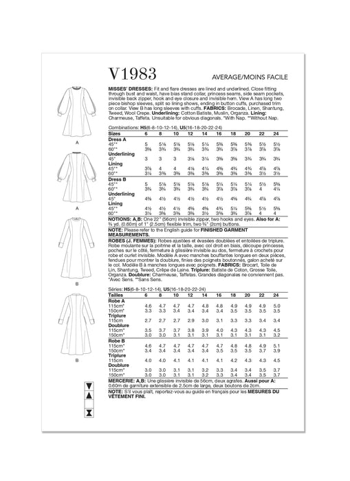 Vogue Sewing Pattern 1983 Misses' Dresses from Jaycotts Sewing Supplies