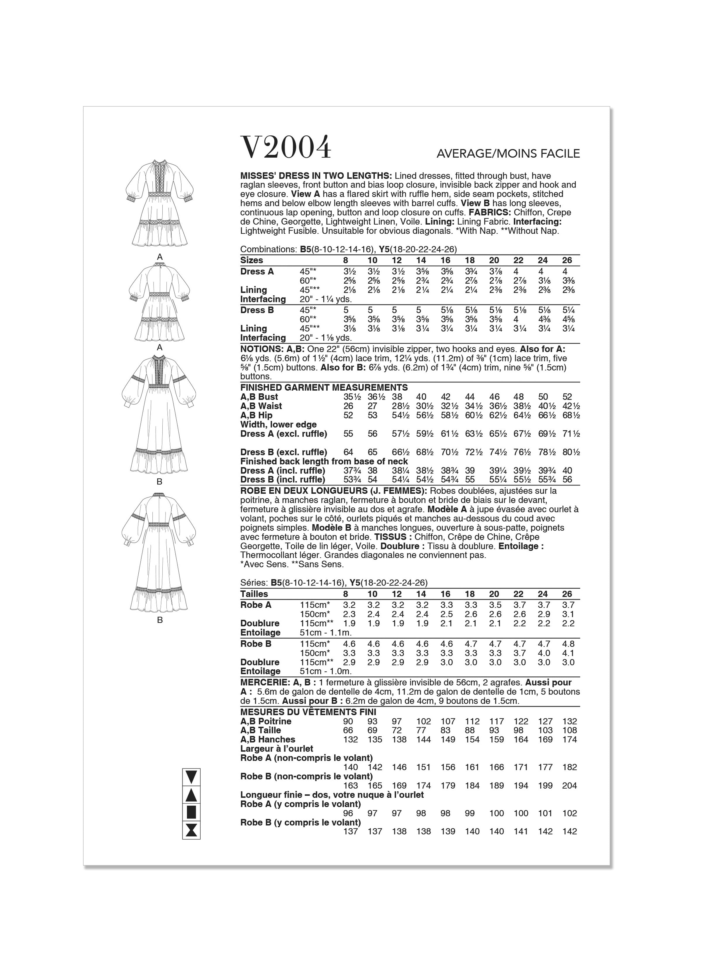 Vogue Sewing Pattern 2004 Misses' Dress in Two Lengths from Jaycotts Sewing Supplies