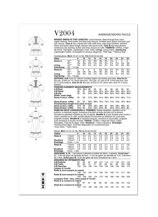 Vogue Sewing Pattern 2004 Misses' Dress in Two Lengths from Jaycotts Sewing Supplies