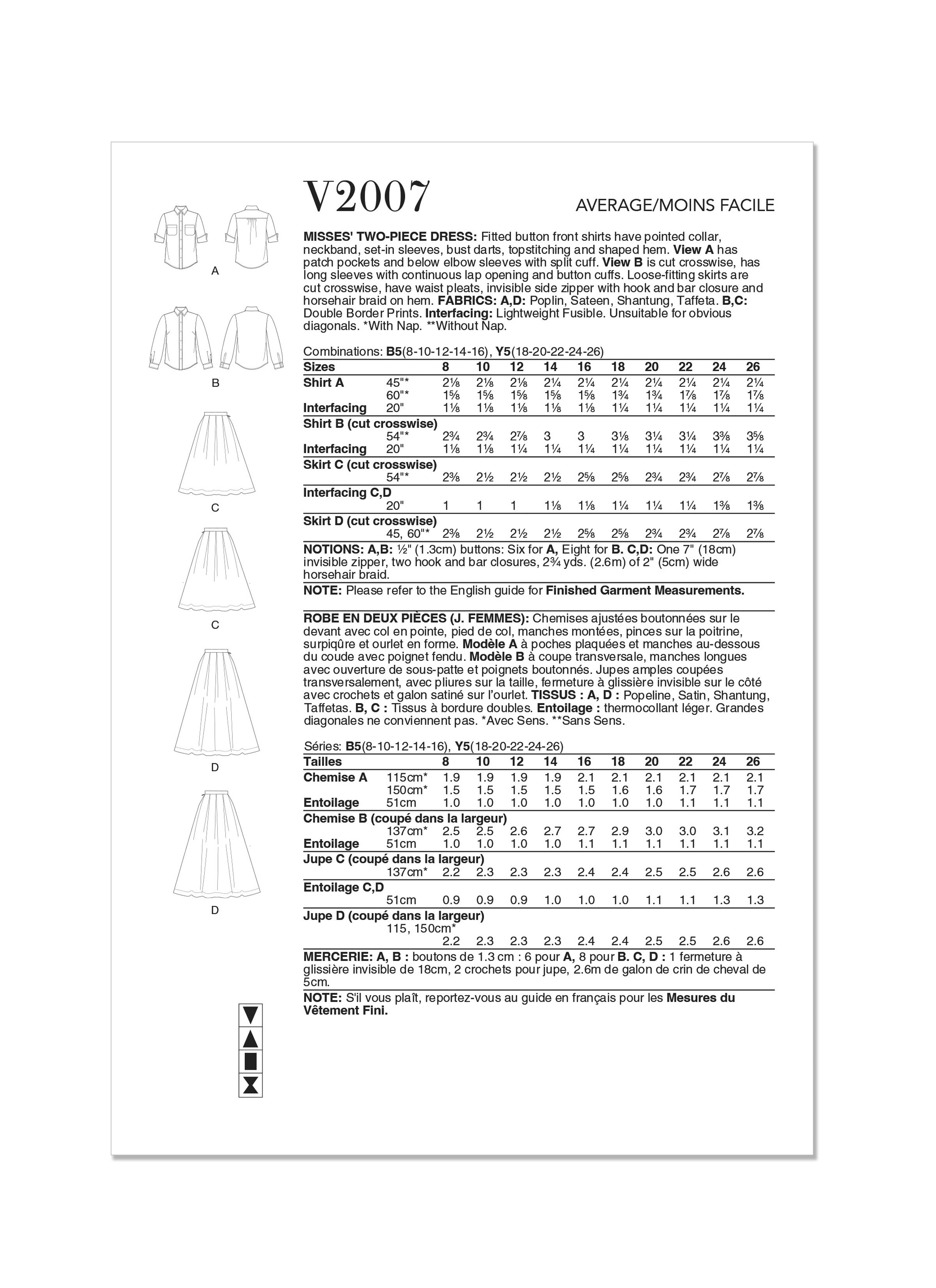 Vogue Sewing Pattern 2007 Misses' Two Piece Dress from Jaycotts Sewing Supplies