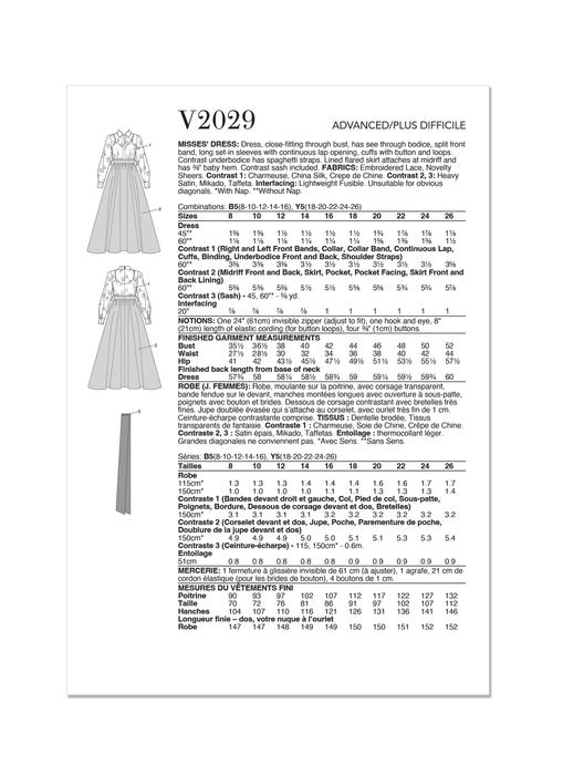 Vogue sewing pattern 2029 Dress by Badgley Mischka from Jaycotts Sewing Supplies