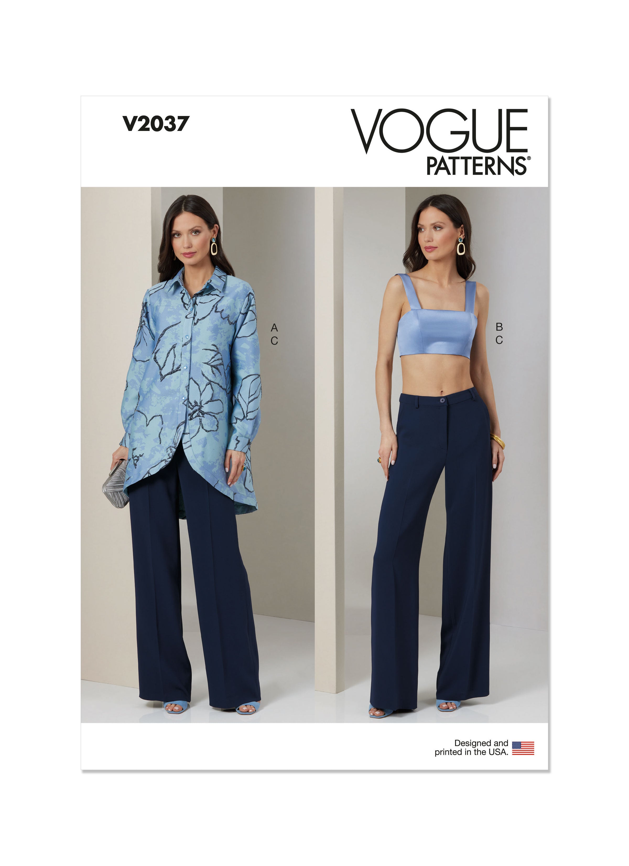Vogue sewing pattern 2037 Shirt, Crop Top and Pants from Jaycotts Sewing Supplies