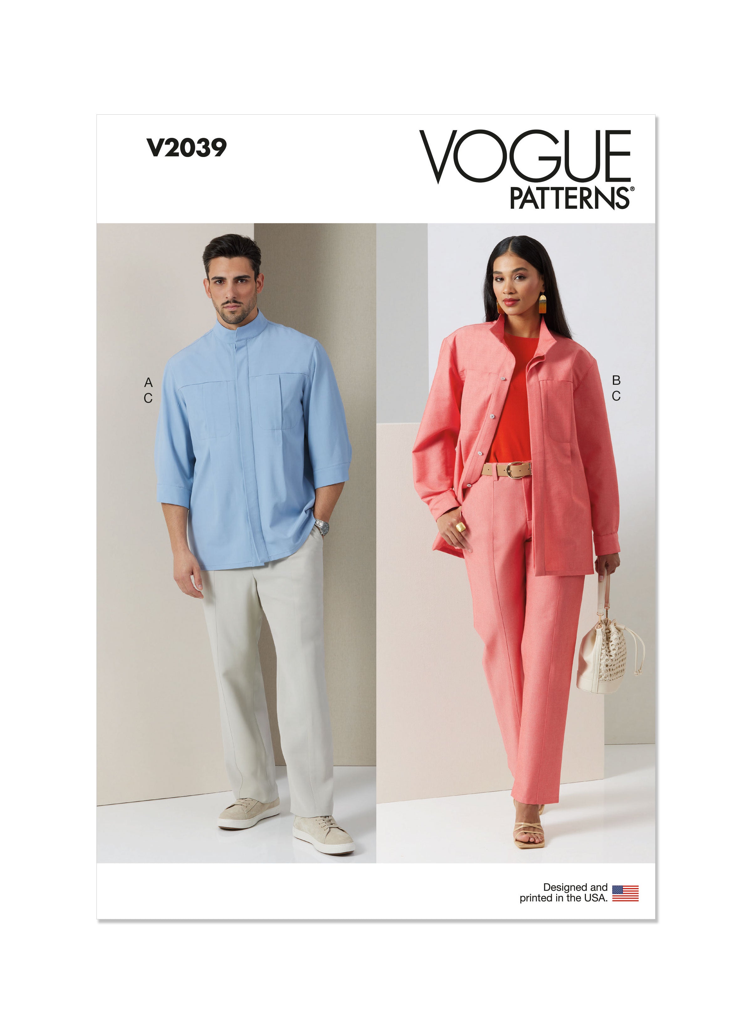 Vogue sewing pattern 2039 Unisex Shirt and Pants from Jaycotts Sewing Supplies