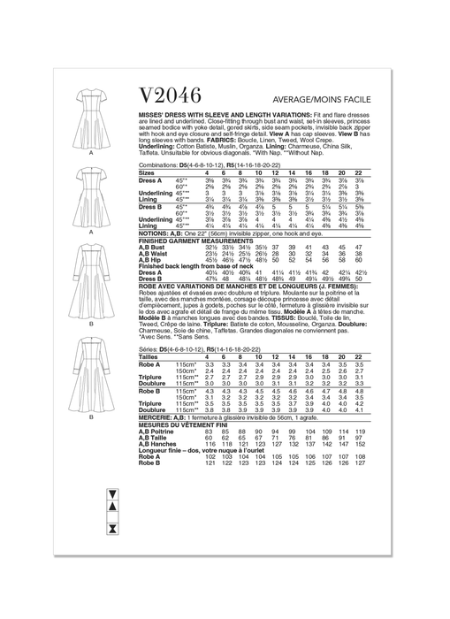 Vogue Sewing Pattern 2046 Dress with Sleeve and Length Variations from Jaycotts Sewing Supplies