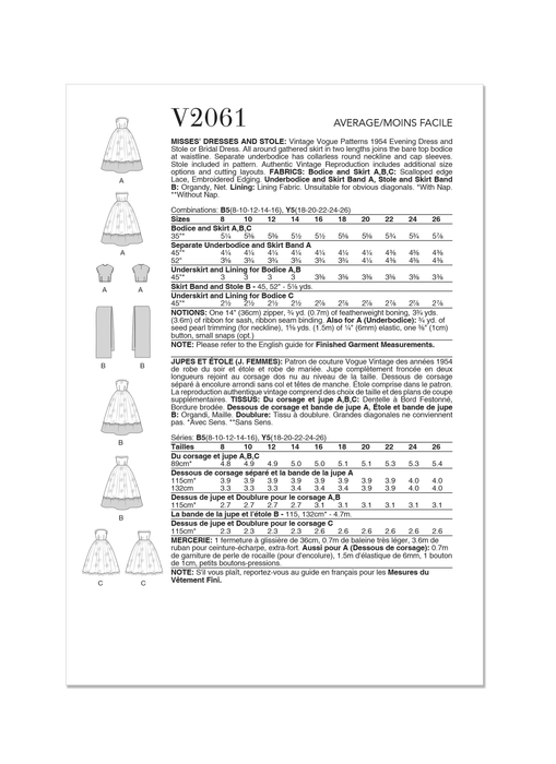 Vogue Sewing Pattern 2061 Dresses and Stole from Jaycotts Sewing Supplies