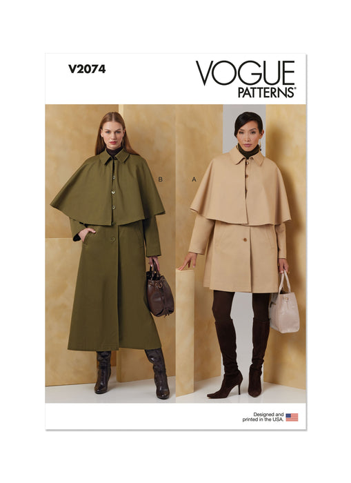 Vogue Sewing Pattern 2074 Misses' Cape Coat in Two Lengths from Jaycotts Sewing Supplies