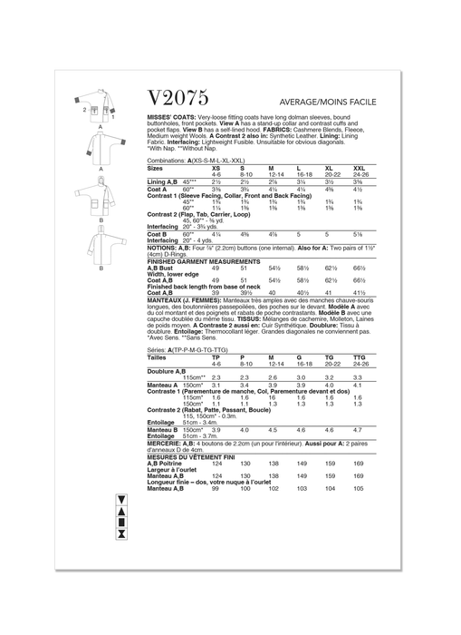 Vogue Sewing Pattern 2075 Misses' Coats from Jaycotts Sewing Supplies
