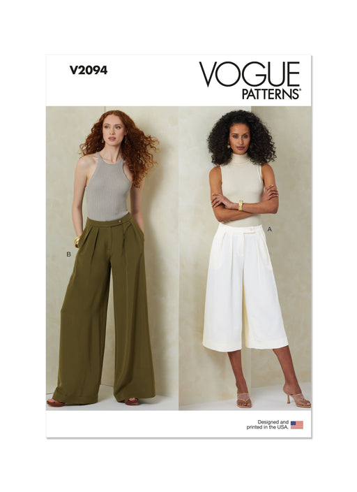 Vogue Sewing Pattern 2094 Women's Wide leg trousers from Jaycotts Sewing Supplies