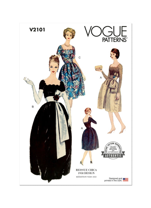 Vogue Sewing Pattern 2101 Vintage 1950's Dress with Belt and Sash from Jaycotts Sewing Supplies