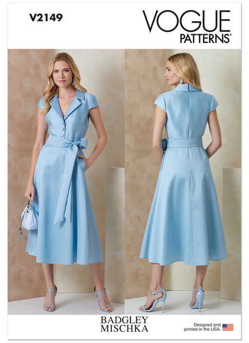 Vogue Patterns 2149 Misses' Fit and Flare Midi Shirtdress and Sash by Badgley Mischka from Jaycotts Sewing Supplies