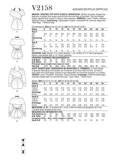 Vogue Patterns 2158 Misses' Draped Top with Sleeve Variations from Jaycotts Sewing Supplies