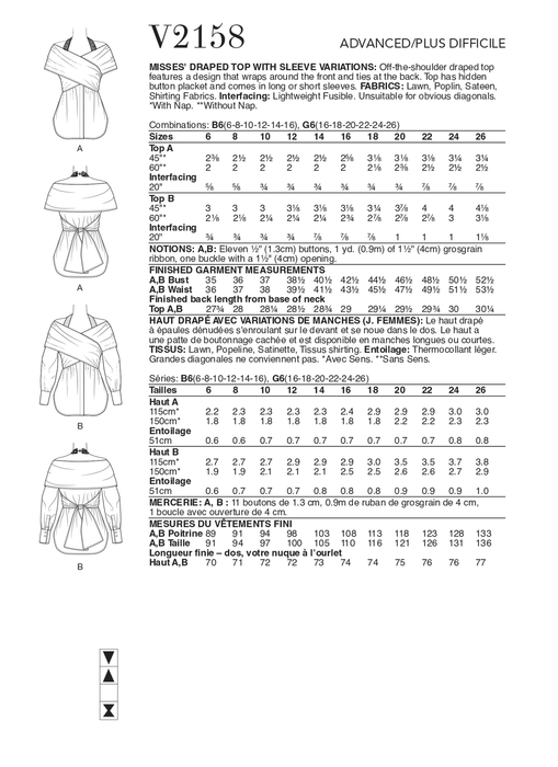 Vogue Patterns 2158 Misses' Draped Top with Sleeve Variations from Jaycotts Sewing Supplies