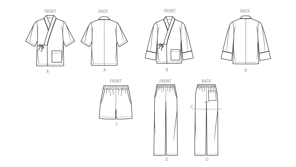 Vogue Patterns 2168 Unisex Robe, Pyjama Pants and Shorts from Jaycotts Sewing Supplies