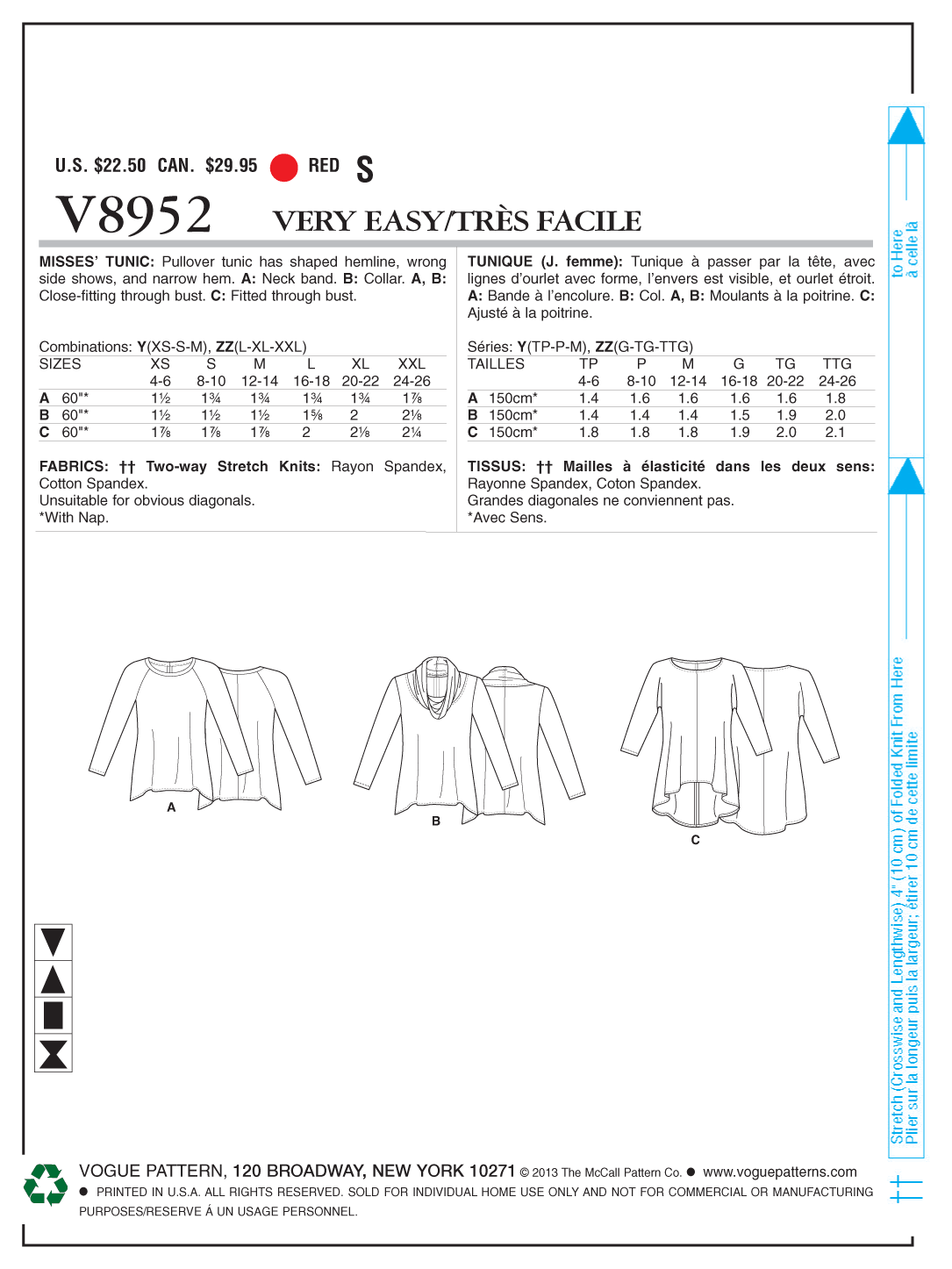 Vogue Pattern 8952 Misses' tunic from Jaycotts Sewing Supplies