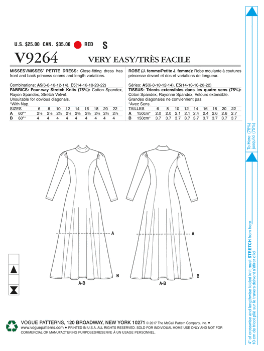 Vogue Pattern 9264 Misses'/Misses' Petite Knit, Fit-And-Flare Dresses from Jaycotts Sewing Supplies