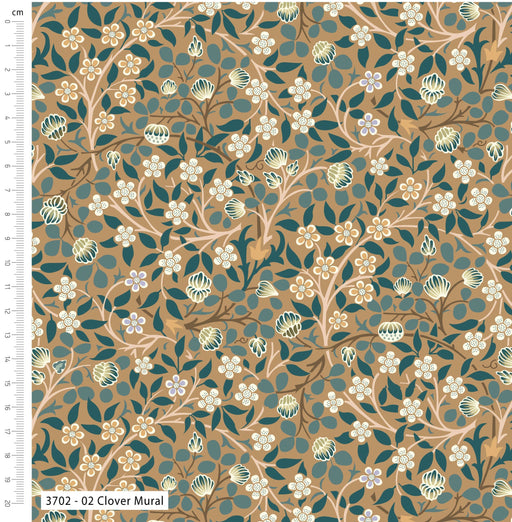 William Morris Kelmscott Garden Organic Cotton Fabric, Clover Mural from Jaycotts Sewing Supplies