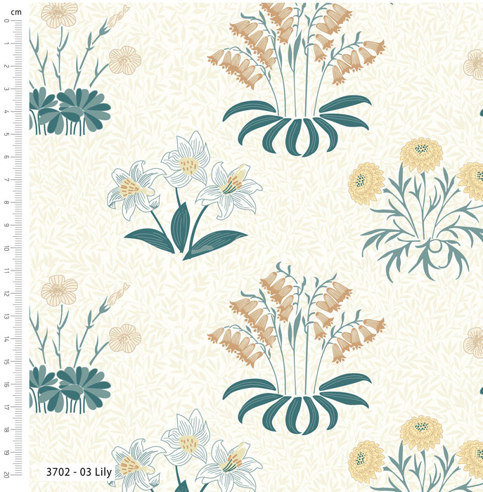 William Morris Kelmscott Garden Organic Cotton Fabric, Lily from Jaycotts Sewing Supplies