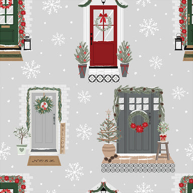 Welcome Home Collection Organic Cotton Fabric, Christmas Doors from Jaycotts Sewing Supplies