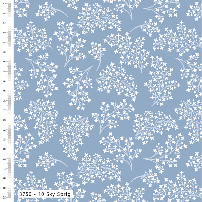 Pressed In Time Organic Cotton Fabric, Sky Sprig from Jaycotts Sewing Supplies