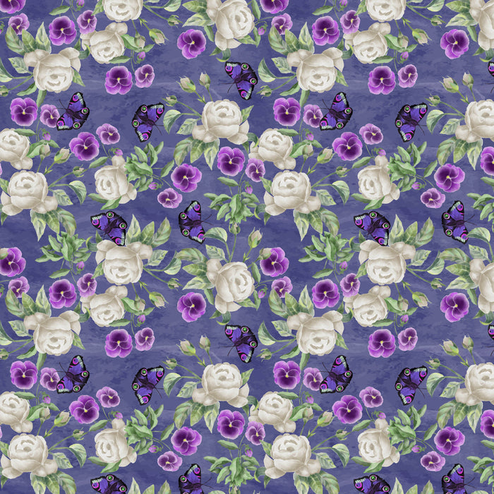 Woodland Wanderers Organic Cotton Fabric, Rose & Pansy Purple from Jaycotts Sewing Supplies