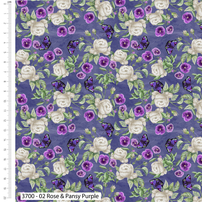 Woodland Wanderers Organic Cotton Fabric, Rose & Pansy Purple from Jaycotts Sewing Supplies