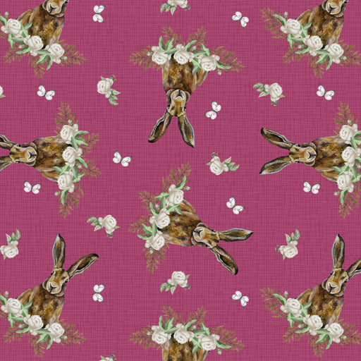 Woodland Wanderers Organic Cotton Fabric, Rosy Hare from Jaycotts Sewing Supplies