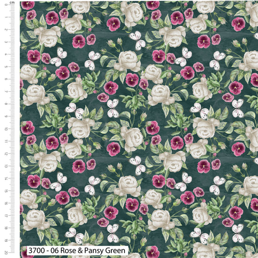 Woodland Wanderers Organic Cotton Fabric, Rose & Pansy Green from Jaycotts Sewing Supplies