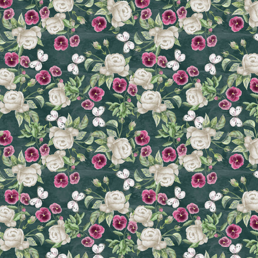 Woodland Wanderers Organic Cotton Fabric, Rose & Pansy Green from Jaycotts Sewing Supplies