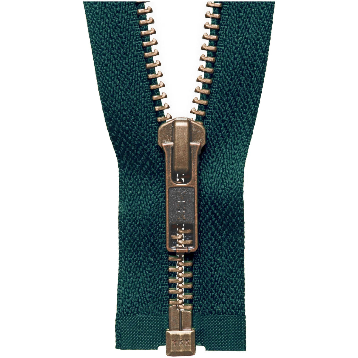 Bottle Green YKK Open End Zip - Medium, Antique Brass teeth