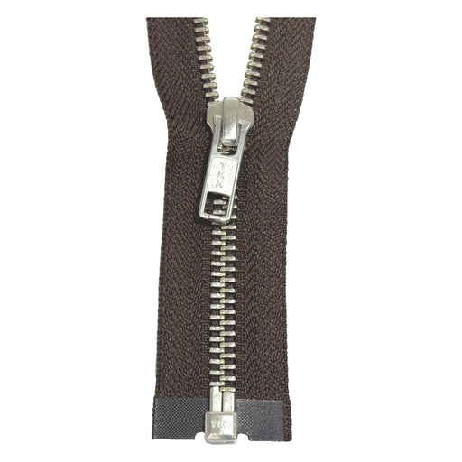 YKK Open End Zip Silver Teeth | Brown from Jaycotts Sewing Supplies