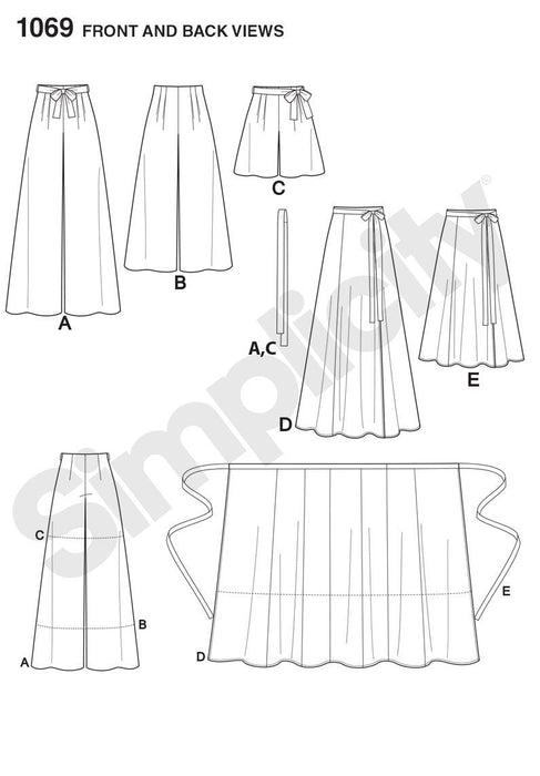 Simplicity Pattern 1069 Wide Leg Pants or Shorts & Skirts in 2 Lengths from Jaycotts Sewing Supplies