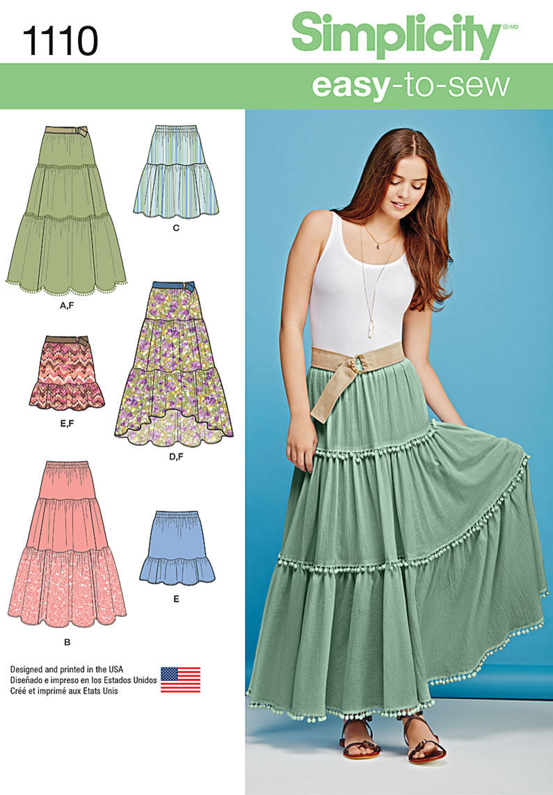 Simplicity Pattern 1110 Misses' Tiered Skirt with Length Variations from Jaycotts Sewing Supplies