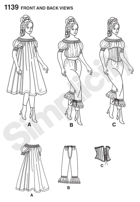 Simplicity Pattern 1139 Misses' Civil War Undergarments from Jaycotts Sewing Supplies