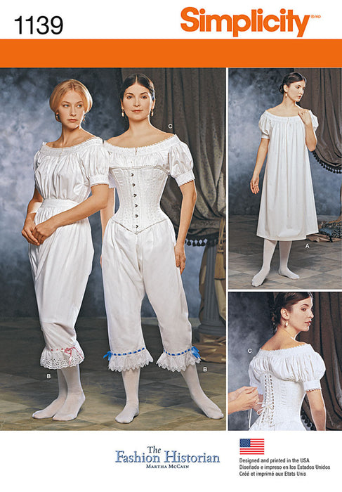 Simplicity Pattern 1139 Misses' Civil War Undergarments from Jaycotts Sewing Supplies