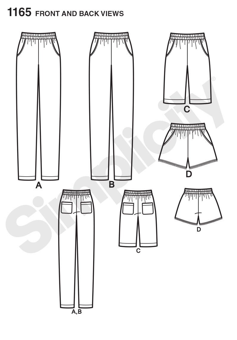 Simplicity Pattern 1165 Misses' Pull-on Pants, Long or Short Shorts from Jaycotts Sewing Supplies