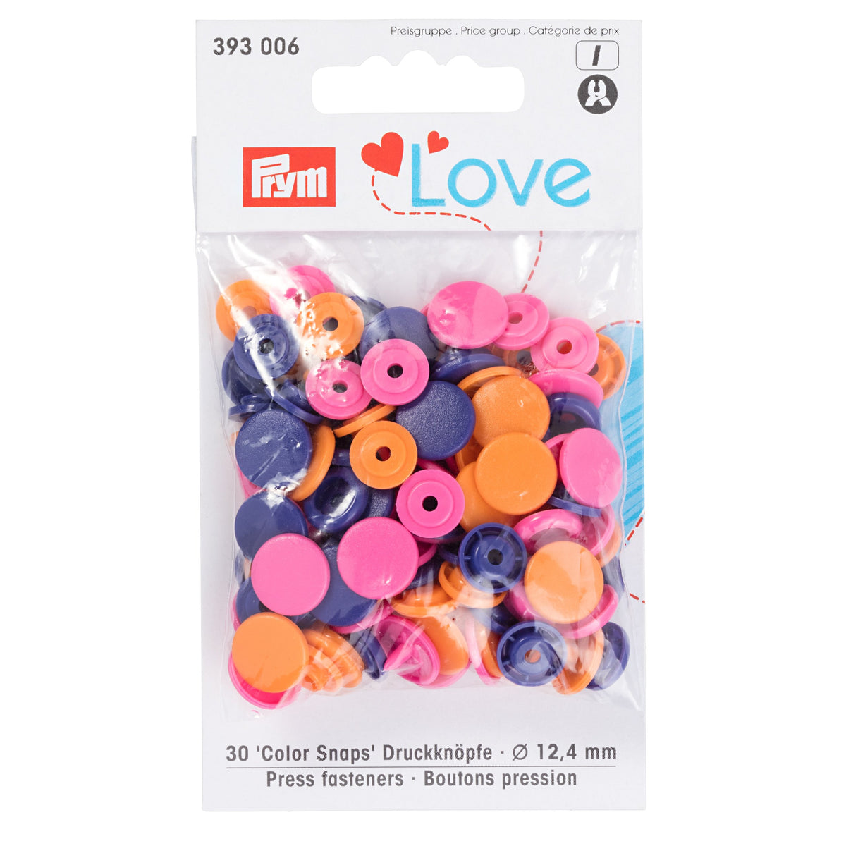 Prym Colour Snaps orange / pink / purple Packs of 30 393006
