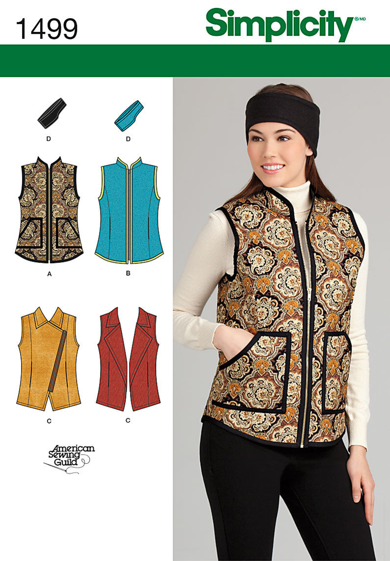 Simplicity Pattern 1499 Misses' Vest & Headband | American Sewing Guild from Jaycotts Sewing Supplies